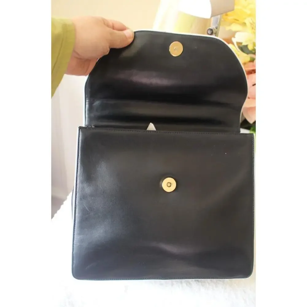stunning BALLY BLACK WHITE TRIM HANDBAG PURSE (PU700
